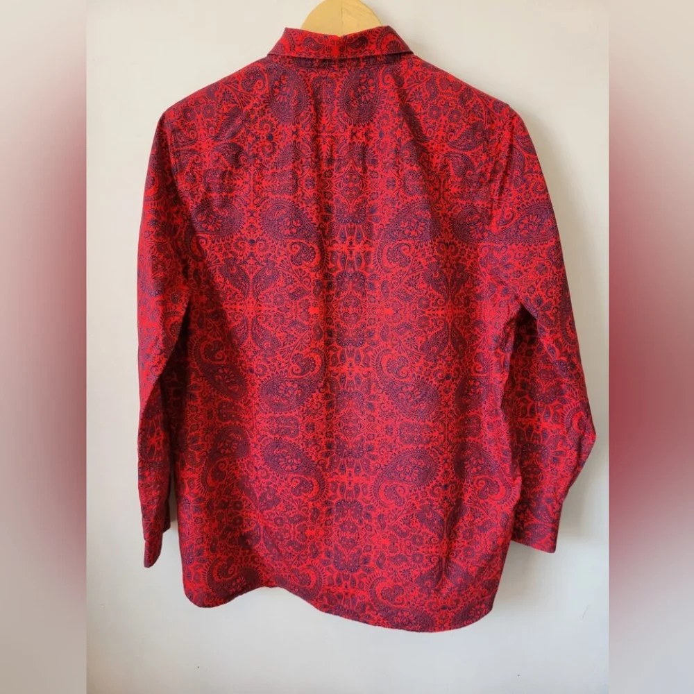 New LANDS' END Red and Blue Paisley Print Cotton Shirt - Picture 4 of 7
